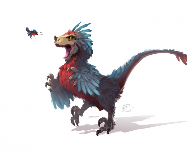 A peacocking velociraptor.